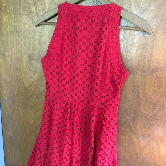 Anthropologie Red Eyelet Lace Button Up Romper Dress NWT 2 Crochet Shorts Y2K - Picture 5 of 12